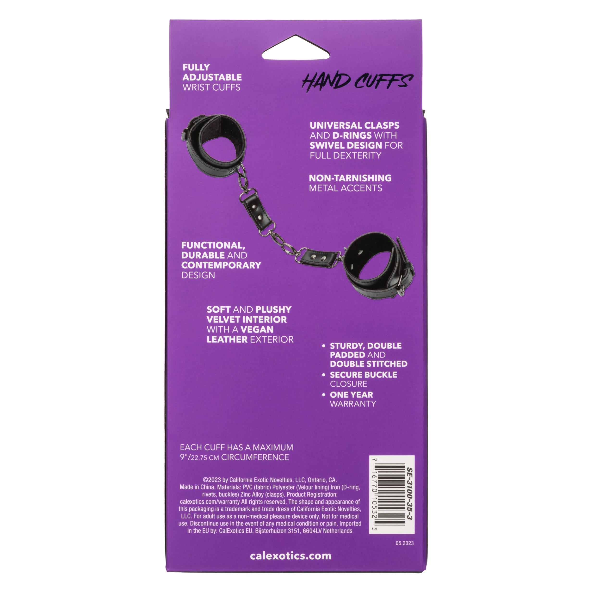 Euphoria Collection Hand Cuffs - Black-Bondage & Fetish Toys-CalExotics-Andy's Adult World