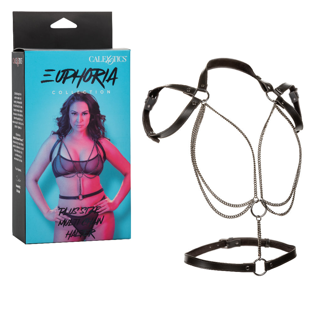 Euphoria Collection Plus Size Multi Chain Halter - Black-Harnesses & Strap-Ons-CalExotics-Andy's Adult World