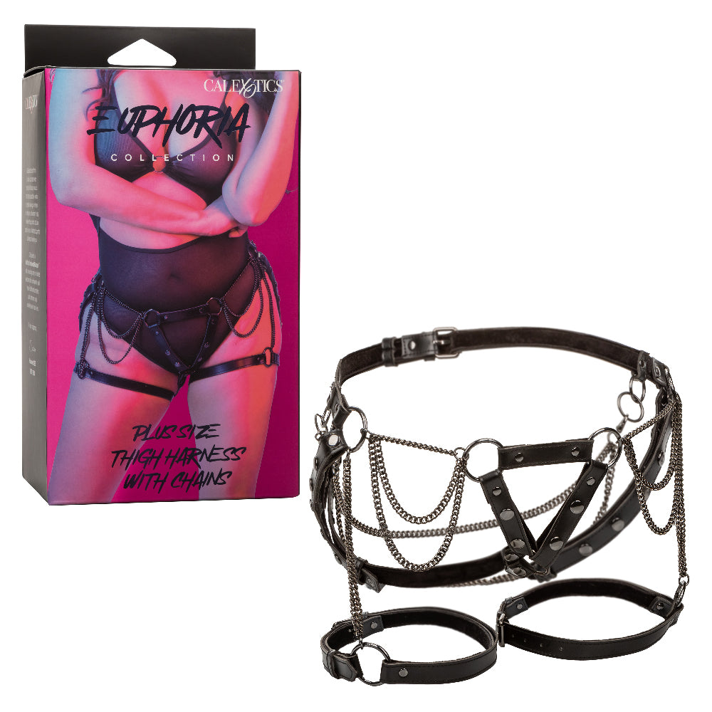 Euphoria Collection Plus Size Thigh Harness With Chains - Black-Harnesses & Strap-Ons-CalExotics-Andy's Adult World