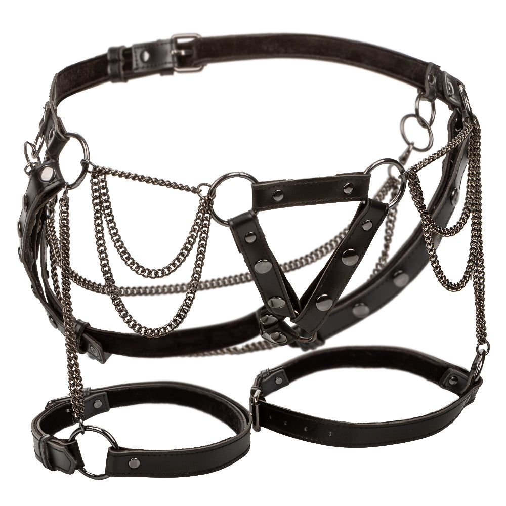 Euphoria Collection Plus Size Thigh Harness With Chains - Black-Harnesses & Strap-Ons-CalExotics-Andy's Adult World