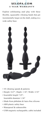 Vibrating Butt Beads - Black-Anal Toys & Stimulators-Selopa-Andy's Adult World