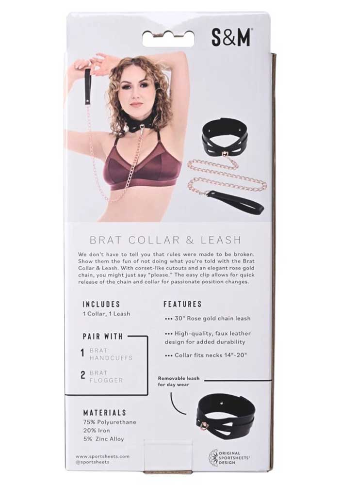 Brat Collar and Leash - Black / Rose Gold-Bondage & Fetish Toys-Sportsheets-Andy's Adult World