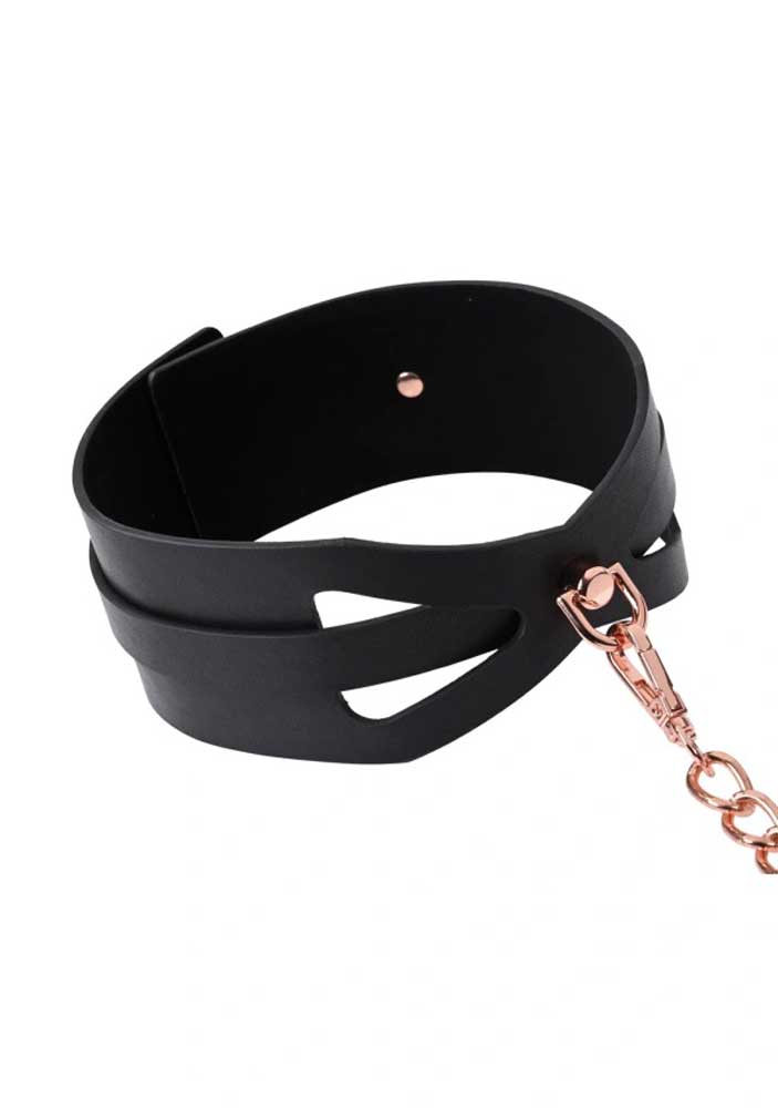 Brat Collar and Leash - Black / Rose Gold-Bondage & Fetish Toys-Sportsheets-Andy's Adult World