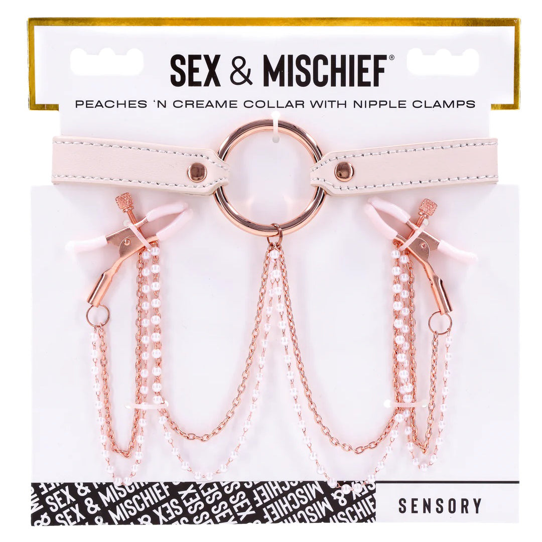 Peaches ‘N Creame Collar With Nipple Clamps - Pink-Bondage & Fetish Toys-Sportsheets-Andy's Adult World