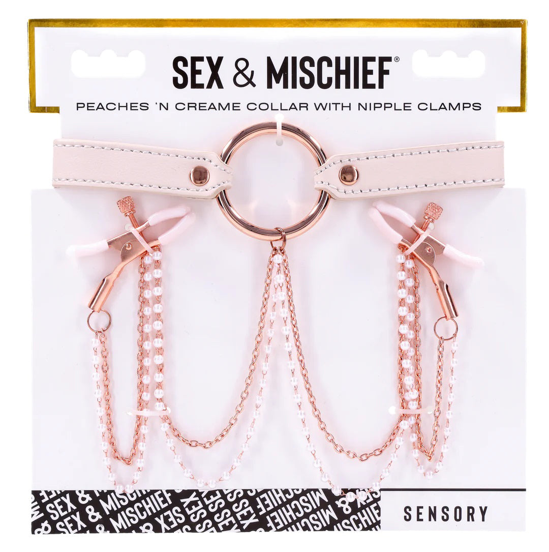 Peaches ‘N Creame Collar With Nipple Clamps - Pink-Bondage & Fetish Toys-Sportsheets-Andy's Adult World