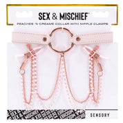 Peaches ‘N Creame Collar With Nipple Clamps - Pink-Bondage & Fetish Toys-Sportsheets-Andy's Adult World