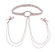 Peaches ‘N Creame Collar With Nipple Clamps - Pink-Bondage & Fetish Toys-Sportsheets-Andy's Adult World