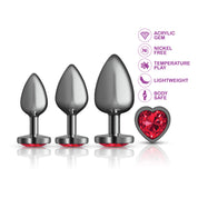 Presale Only - Cheeky Charms - Metal Butt Plug Gunmetal - Heart Dark Red - Anal Trainer Kit-Anal Toys & Stimulators-Viben-Andy's Adult World