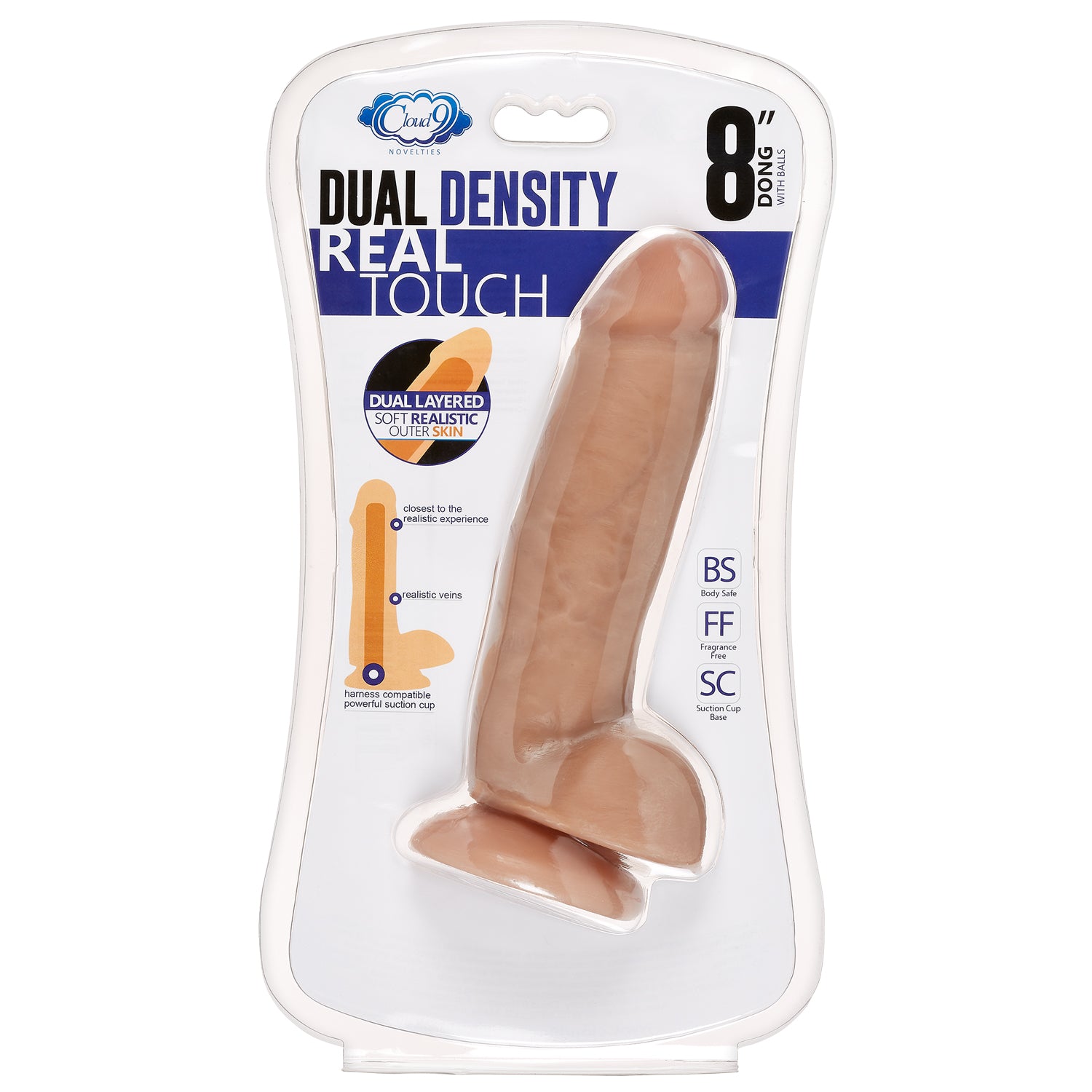 8" Dual Density Real Touch Thick With Realistic Painted Veins and Balls - Tan-Dildos & Dongs-Cloud 9 Novelties-Andy's Adult World