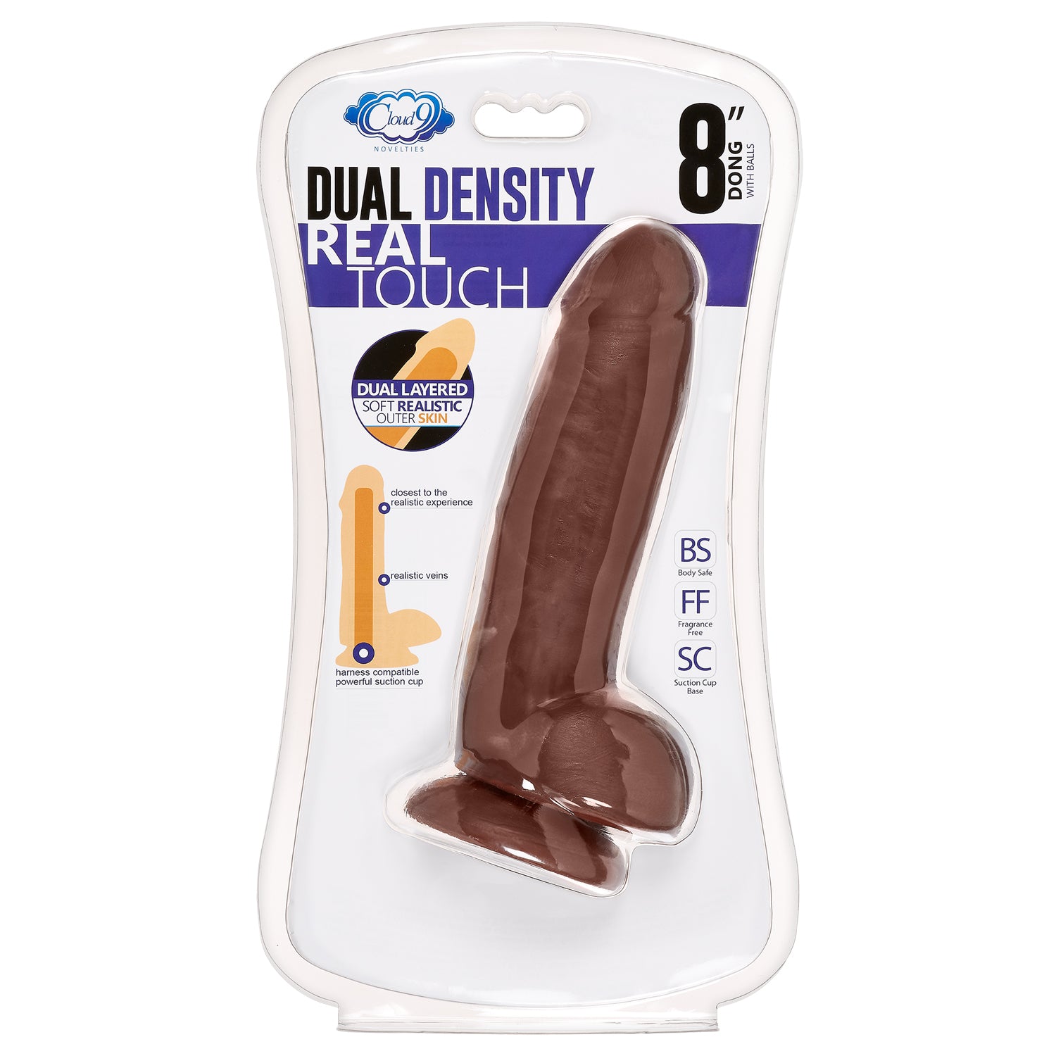 8" Dual Density Real Touch Thick With Realistic Painted Veins and Balls - Brown-Dildos & Dongs-Cloud 9 Novelties-Andy's Adult World