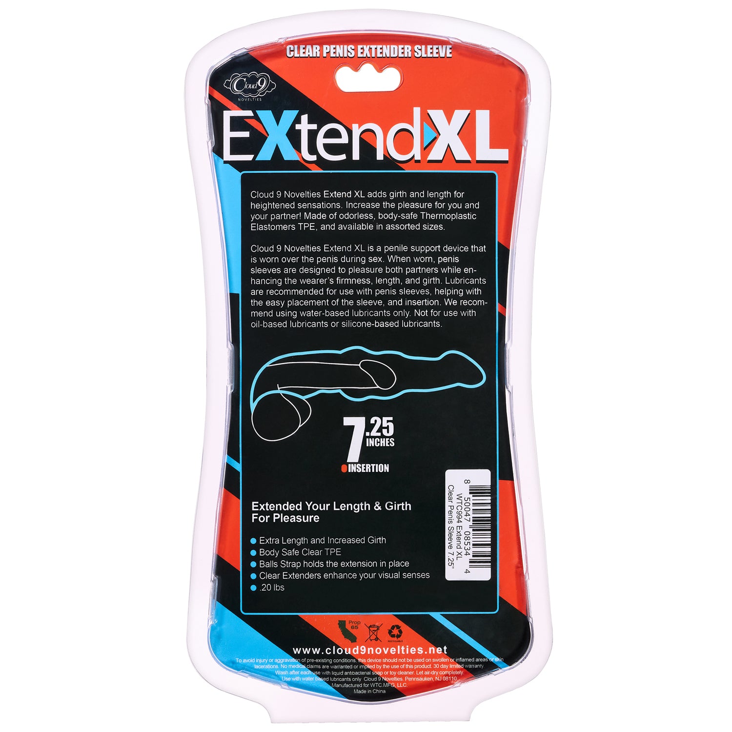 Extend XL Penis Sleeve 7.25" - Clear-Penis Extension & Sleeves-Cloud 9 Novelties-Andy's Adult World