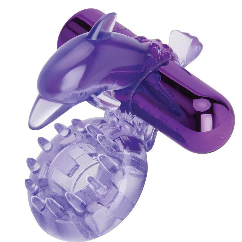 Bodywand Rechargeable Dolphin Ring With Ticklers - Purple-Cockrings-Bodywand-Andy's Adult World