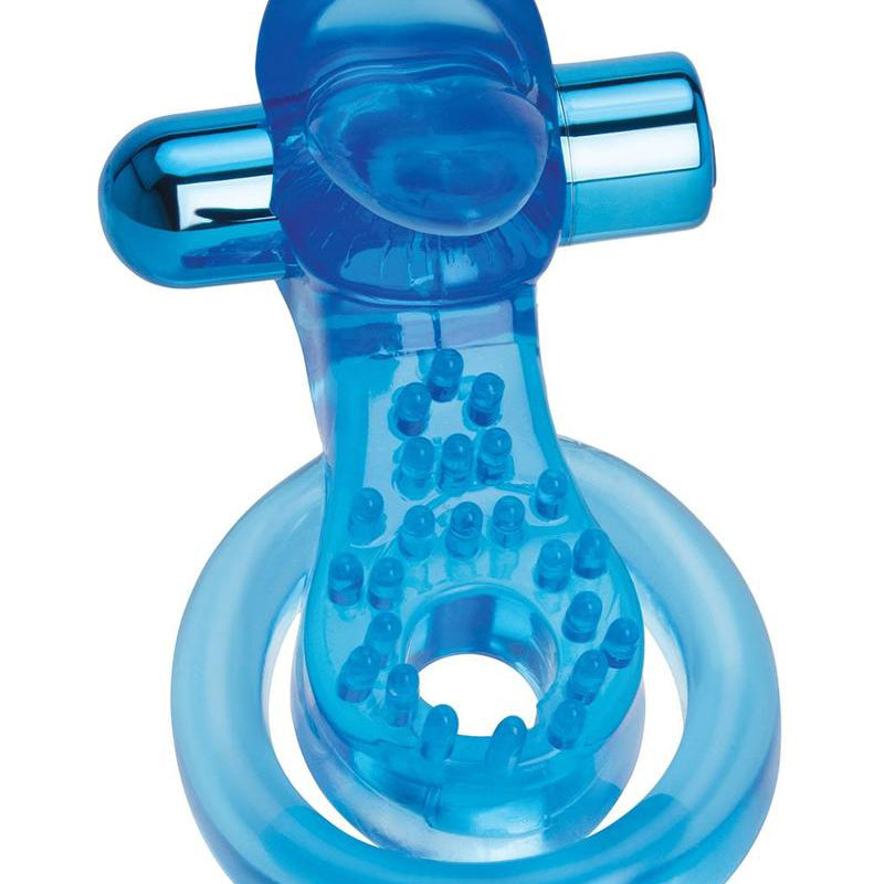 Bodywand Rechargeable Duo Ring With Clit Tickler - Blue-Cockrings-Bodywand-Andy's Adult World