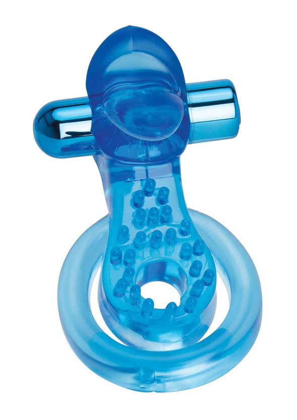 Bodywand Rechargeable Duo Ring With Clit Tickler - Blue-Cockrings-Bodywand-Andy's Adult World