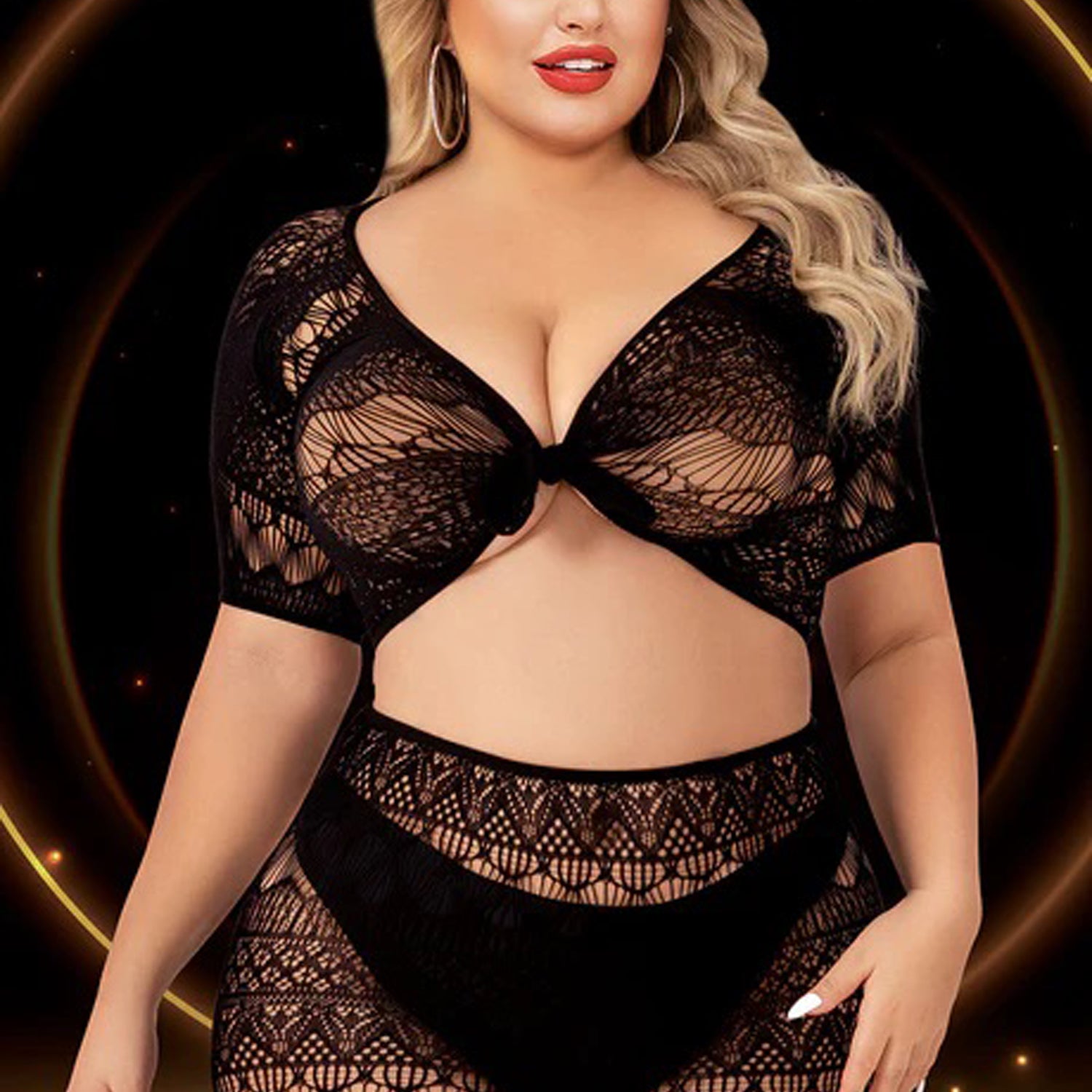 2 Piece Crop Top and Skirt Set - Queen Size - Black-Lingerie & Sexy Apparel-Lapdance-Andy's Adult World