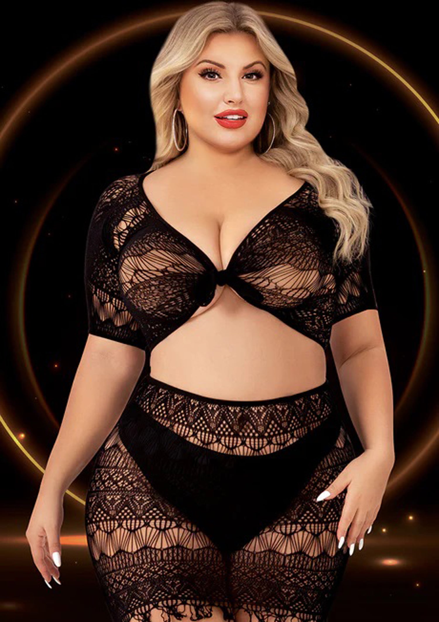 2 Piece Crop Top and Skirt Set - Queen Size - Black-Lingerie & Sexy Apparel-Lapdance-Andy's Adult World