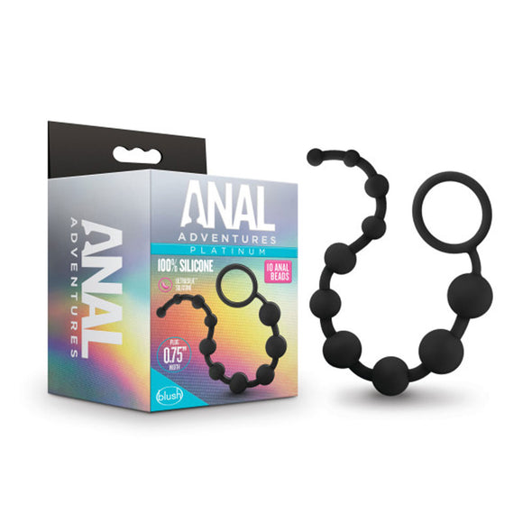 Anal Adventures - Platinum - Silicone 10 Anal Beads - Black-Anal Toys & Stimulators-Blush Novelties-Andy's Adult World