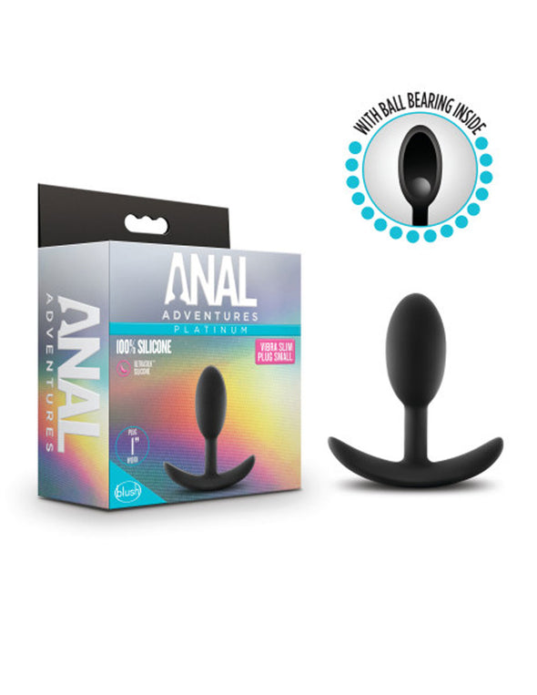Anal Adventures - Platinum - Silicone Vibra Slim Plug - Small - Black-Anal Toys & Stimulators-Blush Novelties-Andy's Adult World