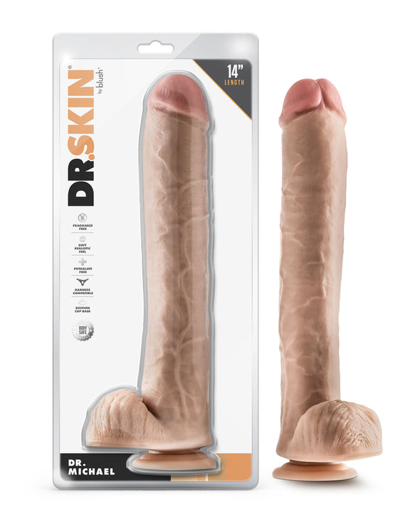 Dr. Skin - Dr. Michael - 14 Inch Dildo With Balls - Beige-Dildos & Dongs-Blush-Andy's Adult World