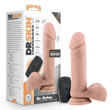 Dr. Skin Silicone - Dr. Dylan - 7 Inch Vibrating Dildo With Remote Control- Vanilla-Dildos & Dongs-Blush Novelties-Andy's Adult World