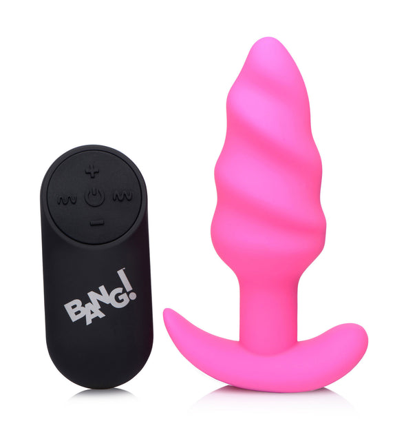 21x Silicone Swirl Plug With Remote - Pink-Anal Toys & Stimulators-XR Brands Bang-Andy's Adult World