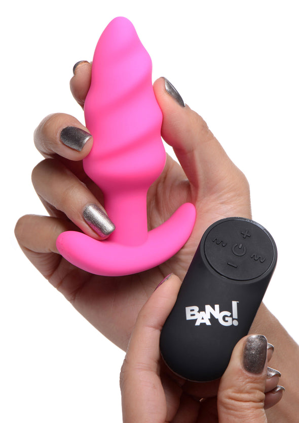 21x Silicone Swirl Plug With Remote - Pink-Anal Toys & Stimulators-XR Brands Bang-Andy's Adult World