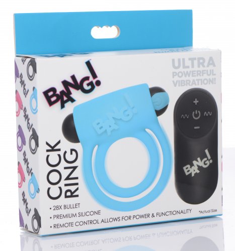Bang - Silicone Cockring and Bullet With Remote Control - Blue-Cockrings-XR Brands Bang-Andy's Adult World