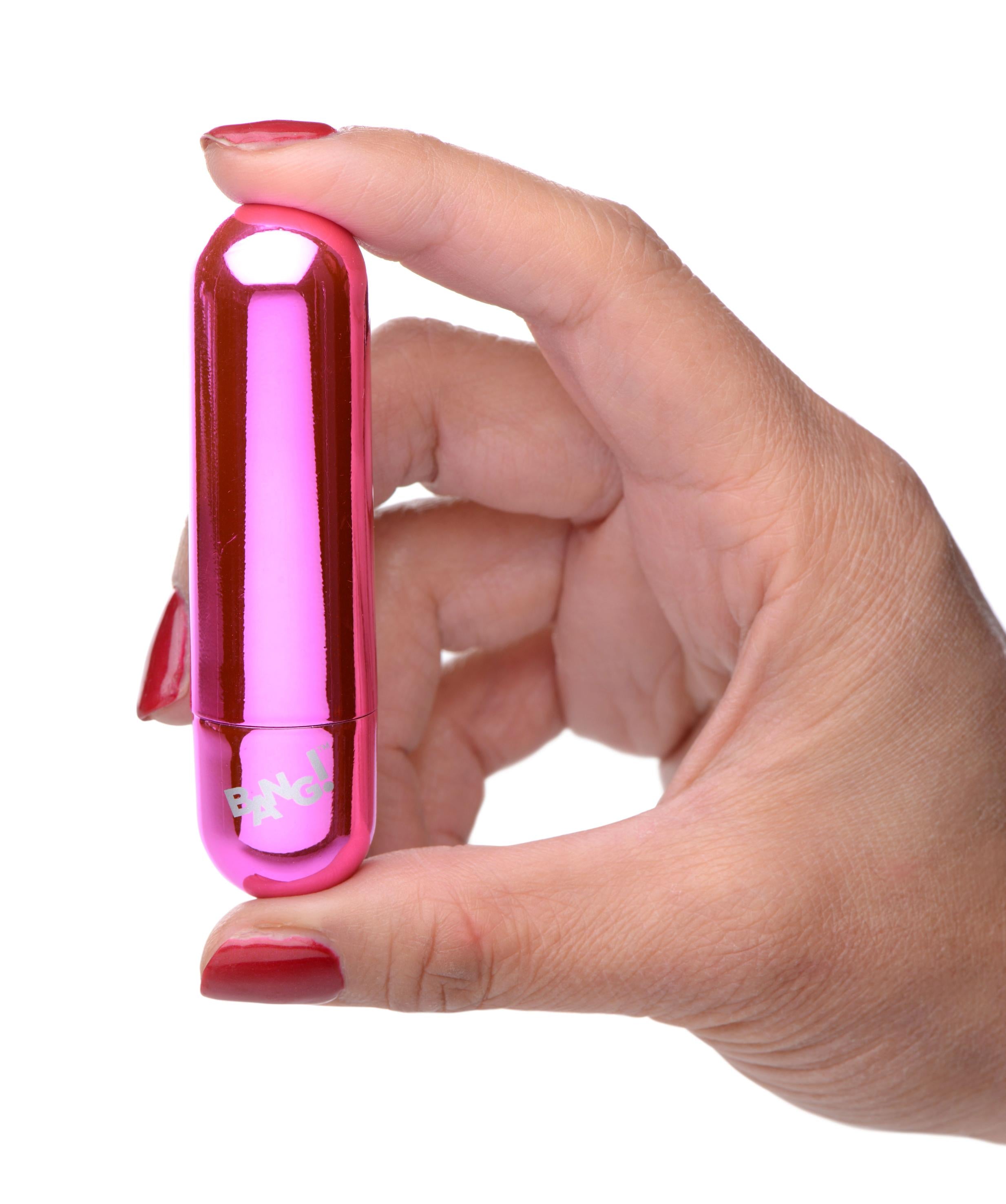10x Rechargeable Vibrating Metallic Bullet - Pink-Eggs & Bullets-XR Brands Bang-Andy's Adult World
