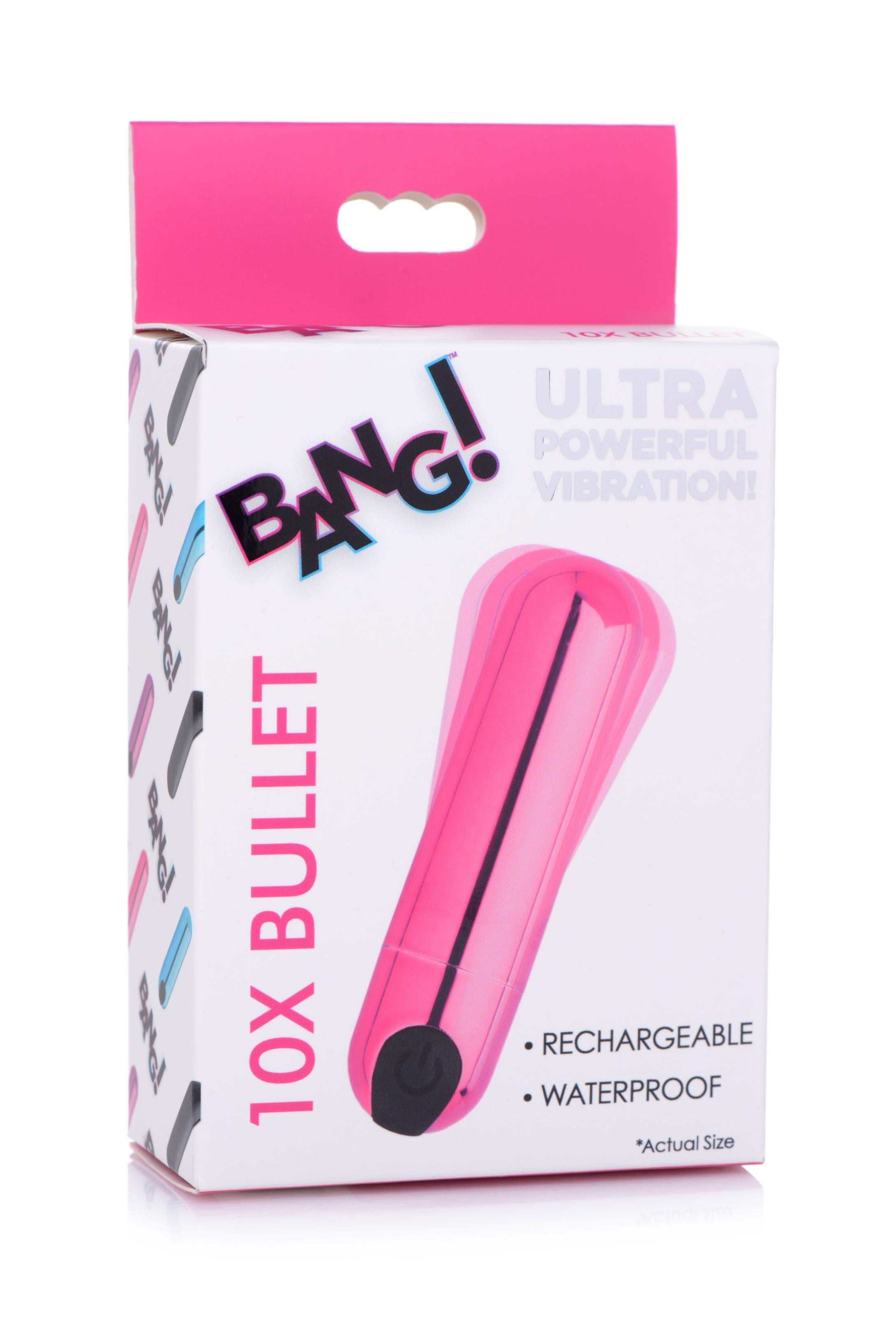 10x Rechargeable Vibrating Metallic Bullet - Pink-Eggs & Bullets-XR Brands Bang-Andy's Adult World