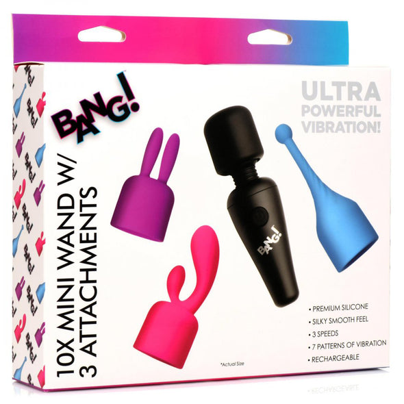 Bang - 10x Mini Wand With 3 Attachments-Vibrators-XR Brands Bang-Andy's Adult World