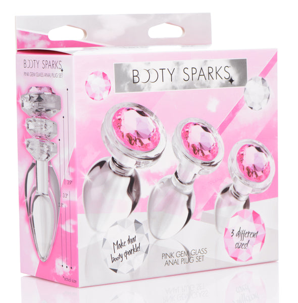 Pink Gem Glass Anal Plug Set-Anal Toys & Stimulators-XR Brands Booty Sparks-Andy's Adult World
