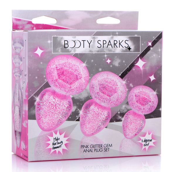 Glitter Gem Anal Plug Set - Pink-Anal Toys & Stimulators-XR Brands Booty Sparks-Andy's Adult World