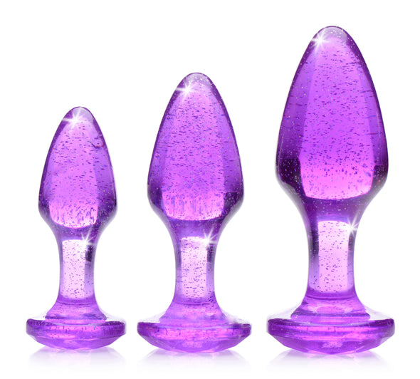 Glitter Gem Anal Plug Set - Purple-Anal Toys & Stimulators-XR Brands Booty Sparks-Andy's Adult World