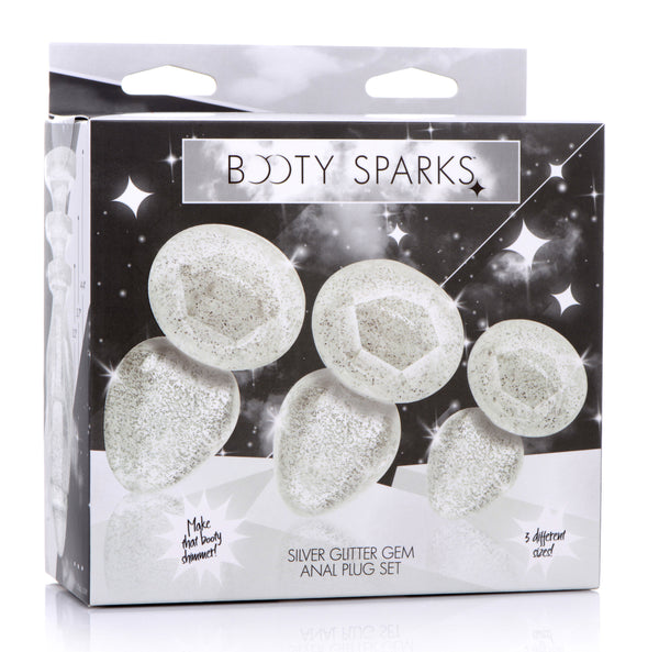 Glitter Gem Anal Plug Set - Silver-Anal Toys & Stimulators-XR Brands Booty Sparks-Andy's Adult World