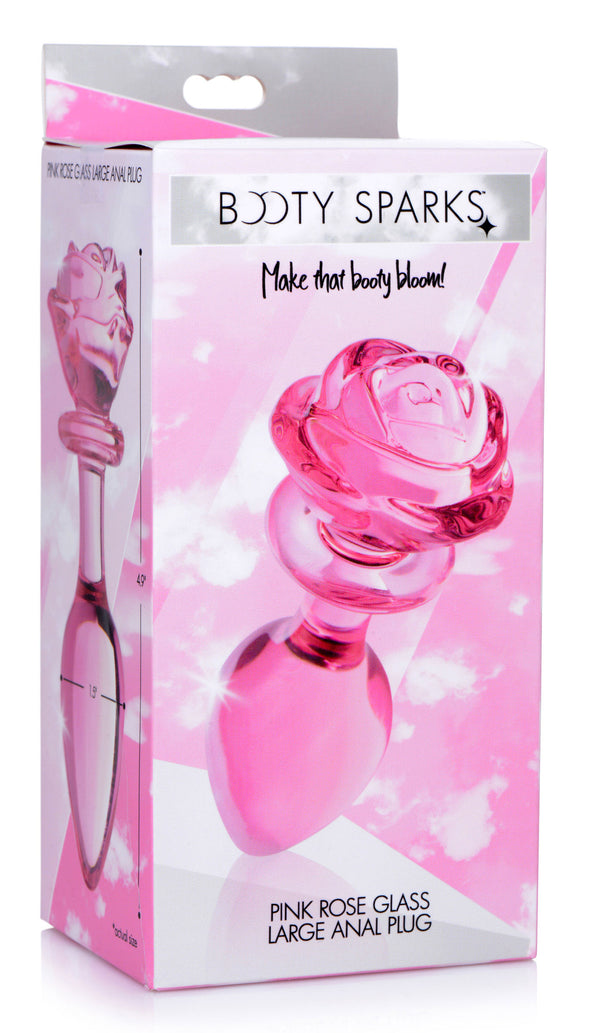 Pink Rose Glass Anal Plug - Large-Anal Toys & Stimulators-XR Brands Booty Sparks-Andy's Adult World