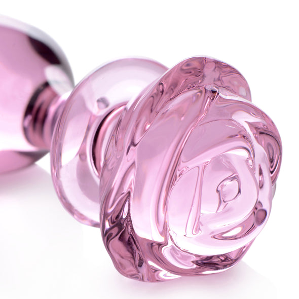Pink Rose Glass Anal Plug - Large-Anal Toys & Stimulators-XR Brands Booty Sparks-Andy's Adult World