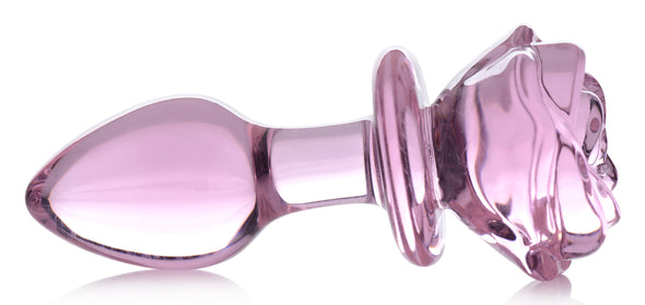 Pink Rose Glass Anal Plug - Medium-Anal Toys & Stimulators-XR Brands Booty Sparks-Andy's Adult World