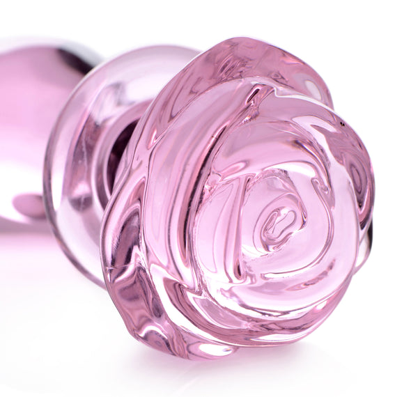 Pink Rose Glass Anal Plug - Medium-Anal Toys & Stimulators-XR Brands Booty Sparks-Andy's Adult World