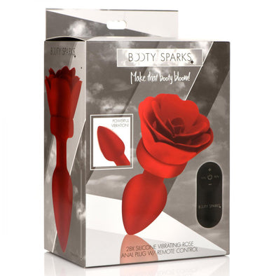 28x Silicone Vibrating Rose Anal Plug With Remote - Medium-Anal Toys & Stimulators-XR Brands Booty Sparks-Andy's Adult World