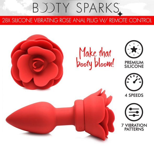 28x Silicone Vibrating Rose Anal Plug With Remote - Small-Anal Toys & Stimulators-XR Brands Booty Sparks-Andy's Adult World
