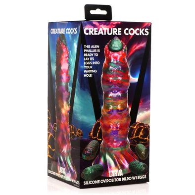 Larva Silicone Ovipositor Dildo With Eggs - Multicolor-Dildos & Dongs-XR Brands Creature Cocks-Andy's Adult World
