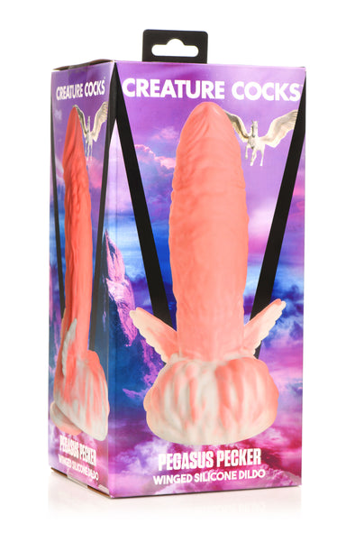 Pegasus Pecker Winged Silicone Dildo - Pink/white-Dildos & Dongs-XR Brands Creature Cocks-Andy's Adult World