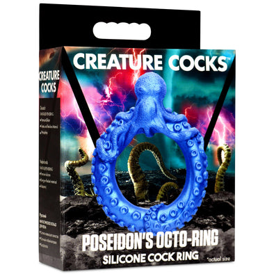 Poseidon's Octo-Ring Silicone Cock Ring - Blue-Cockrings-XR Brands Creature Cocks-Andy's Adult World