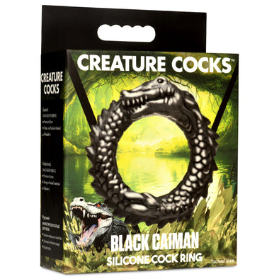 Black Caiman Silicone Cock Ring - Black-Cockrings-XR Brands Creature Cocks-Andy's Adult World