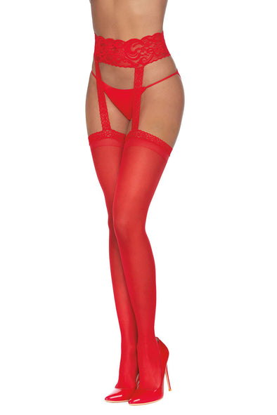 Pantyhose With Garters - One Size - Red-Lingerie & Sexy Apparel-Dreamgirl-Andy's Adult World