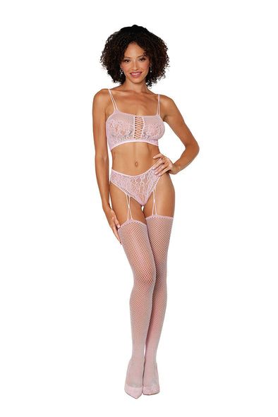 Bralette and Garter Hose - One Size - Pink-Lingerie & Sexy Apparel-Dreamgirl-Andy's Adult World