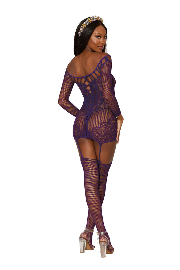 Garter Dress - One Size - Aubergine-Lingerie & Sexy Apparel-Dreamgirl-Andy's Adult World