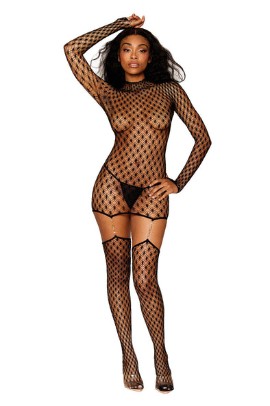 Bodystocking Garter Dress - One Size - Black-Lingerie & Sexy Apparel-Dreamgirl-Andy's Adult World
