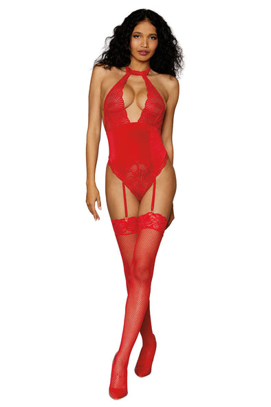 Garter Teddy - One Size - Lipstick Red-Lingerie & Sexy Apparel-Dreamgirl-Andy's Adult World