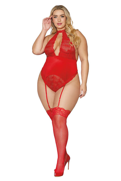 Garter Teddy - Queen Size- Lipstick Red-Lingerie & Sexy Apparel-Dreamgirl-Andy's Adult World